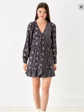 American Eagle Floral Wrap Ruffle Mini Dress - Charcoal